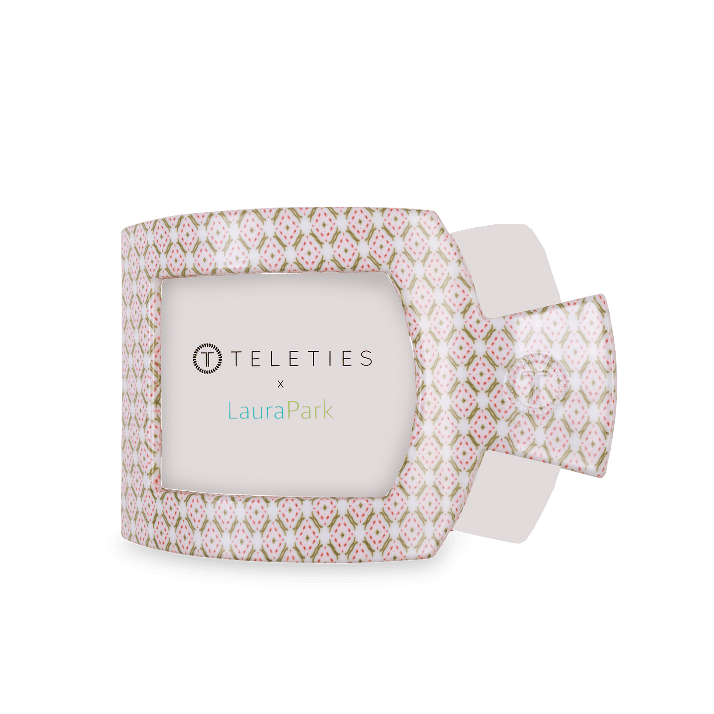 TELETIES - Pine & Pearl Large Flat Square Hair Clip in White Pink Green - Large