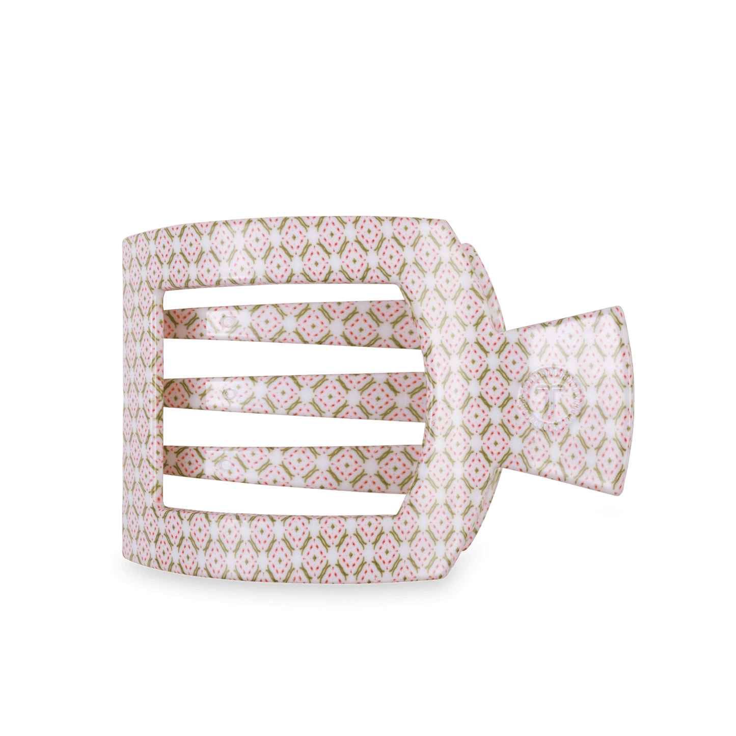 TELETIES - Pine & Pearl Large Flat Square Hair Clip in White Pink Green - Large