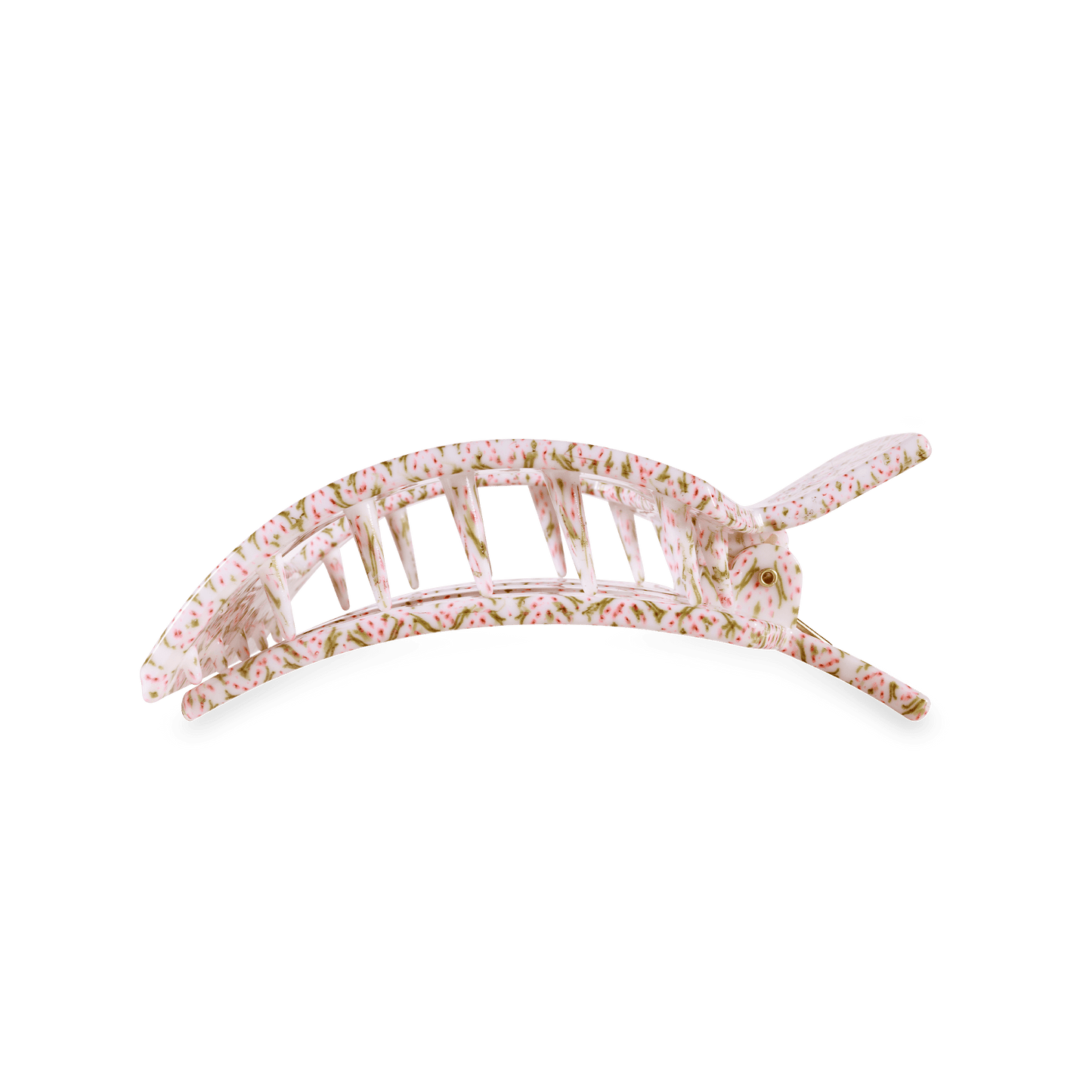 TELETIES - Pine & Pearl Large Flat Square Hair Clip in White Pink Green - Large