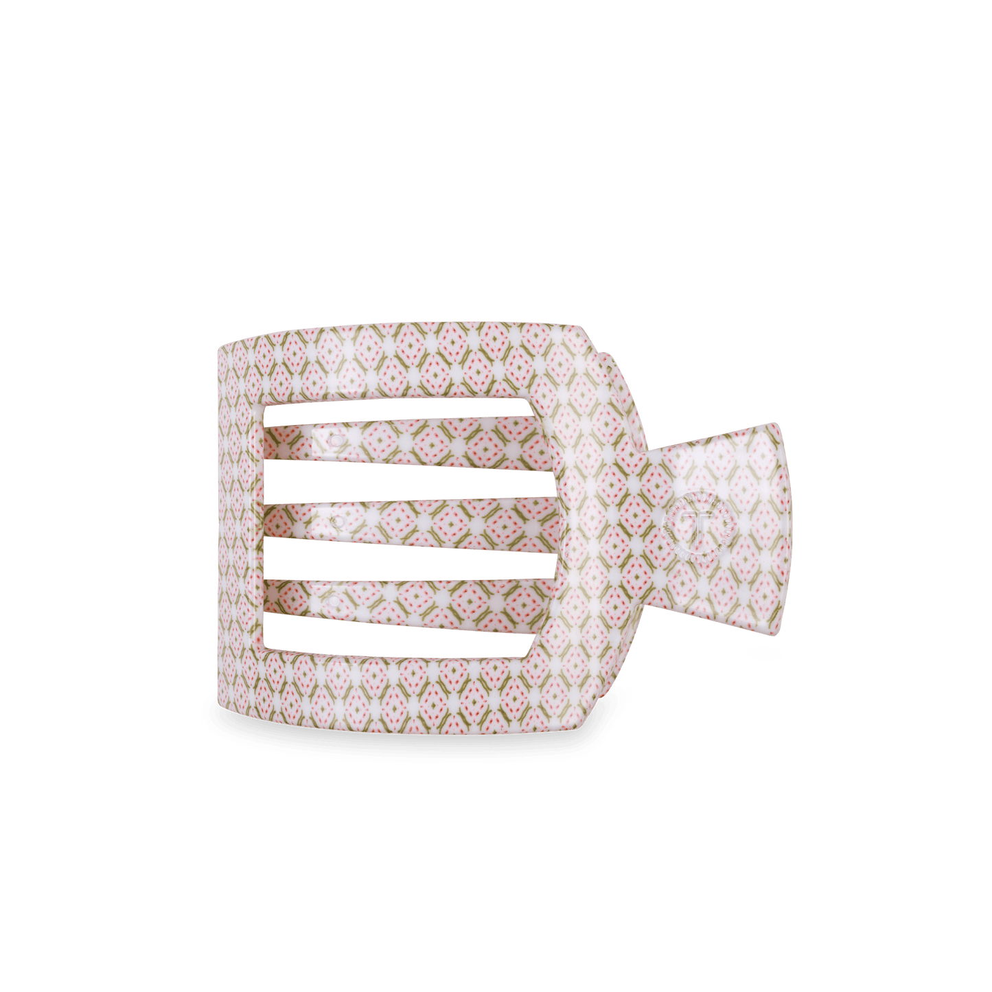 TELETIES - Pine & Pearl Medium Flat Square Hair Clip in White Pink Green - Medium