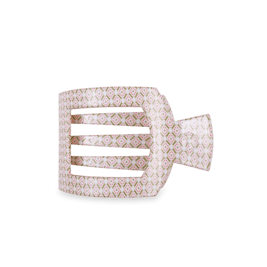 Pine & Pearl Medium Flat Square Hair Clip in White Pink Green - Medium