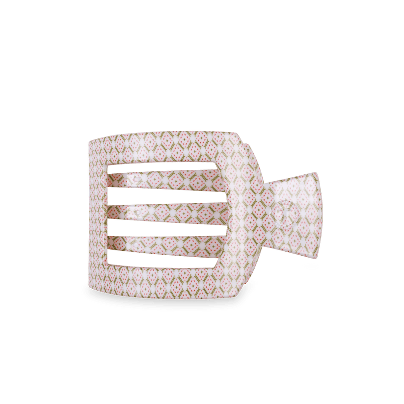 TELETIES - Pine & Pearl Medium Flat Square Hair Clip in White Pink Green - Medium - Image 1