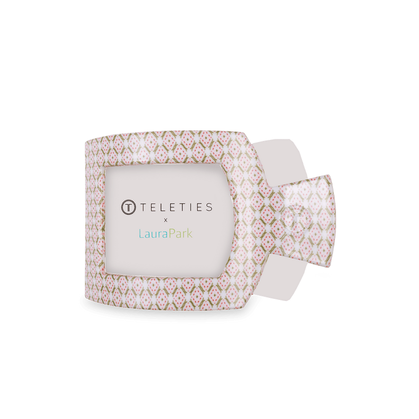 TELETIES - Pine & Pearl Medium Flat Square Hair Clip in White Pink Green - Medium - Image 2