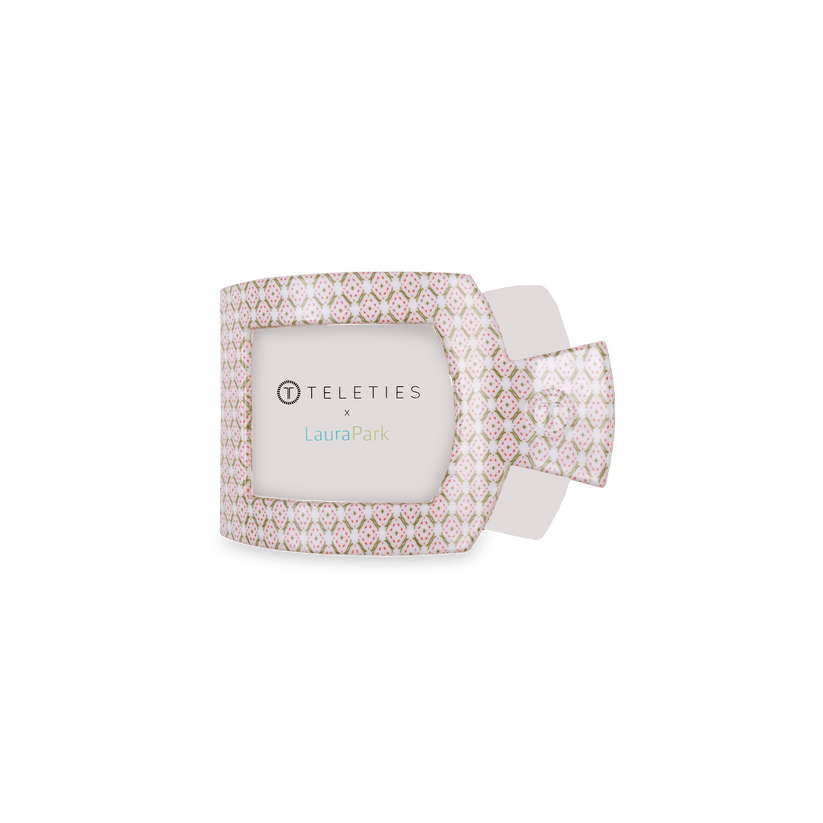 TELETIES - Pine & Pearl Small Flat Square Hair Clip in White Pink Green - Small - Image 2