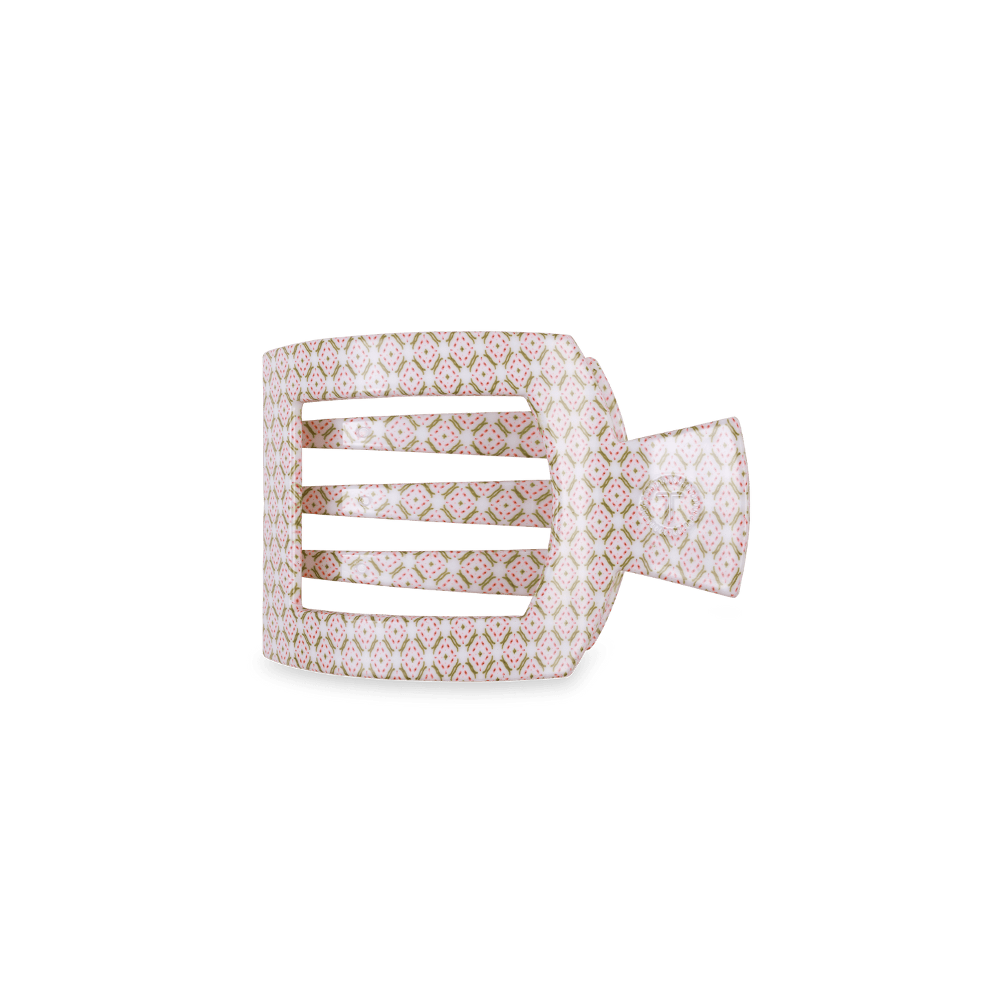 TELETIES - Pine & Pearl Small Flat Square Hair Clip in White Pink Green - Small