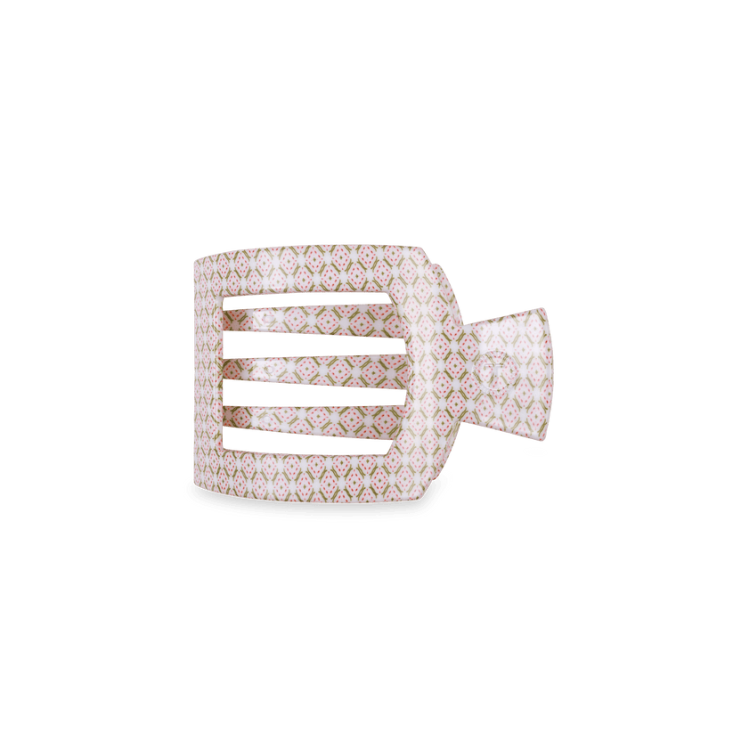 TELETIES - Pine & Pearl Small Flat Square Hair Clip in White Pink Green - Small - Image 1