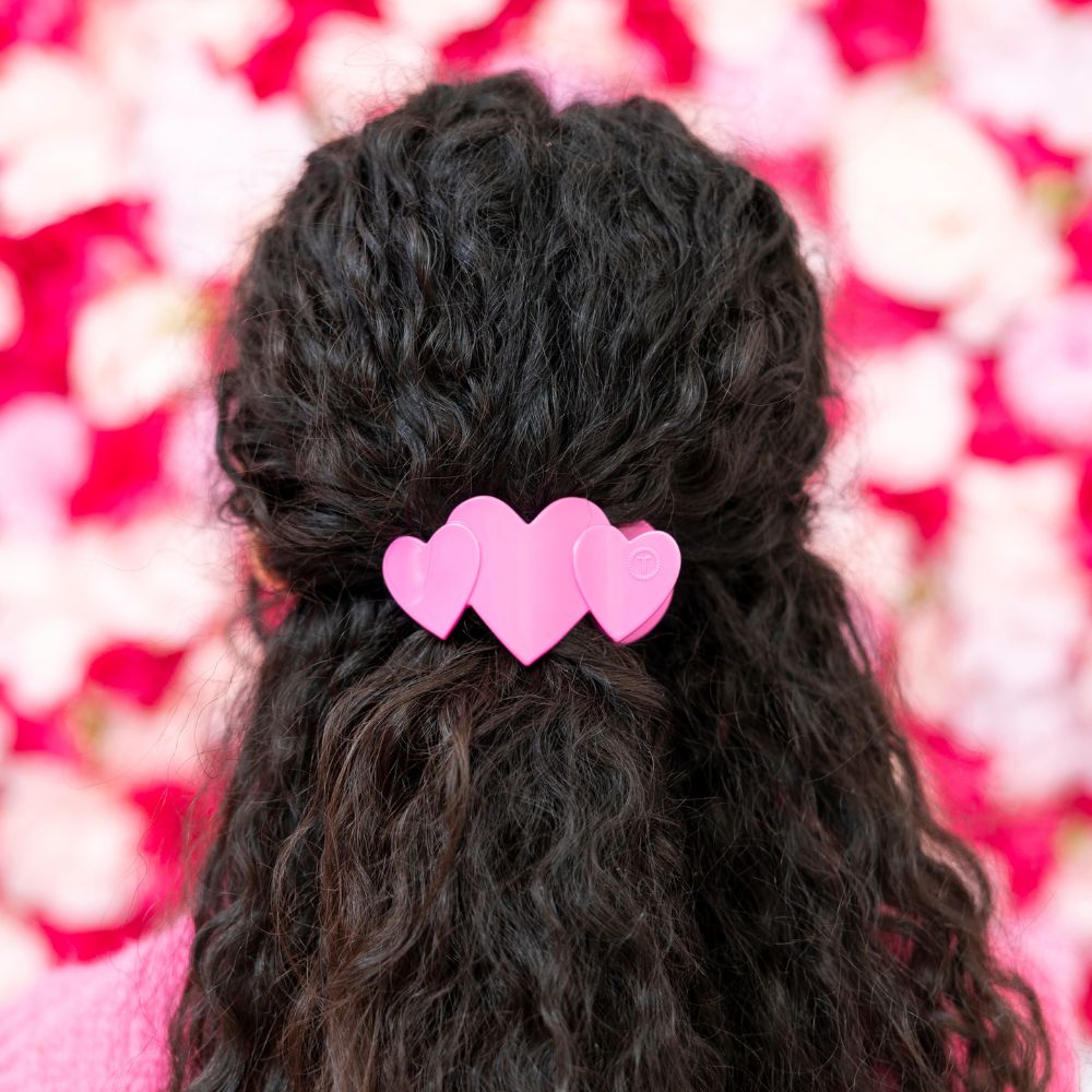 herlipto Hair Clip pink /black 2点セット Pink Heart to Heart Small Flat Hair Clip in Pink | TELETIES