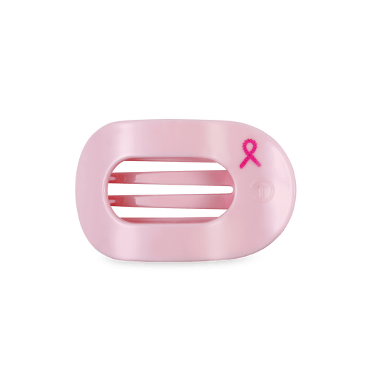 Pink Ribbon Power Small Flat Round Hair Clip in Pink - Small