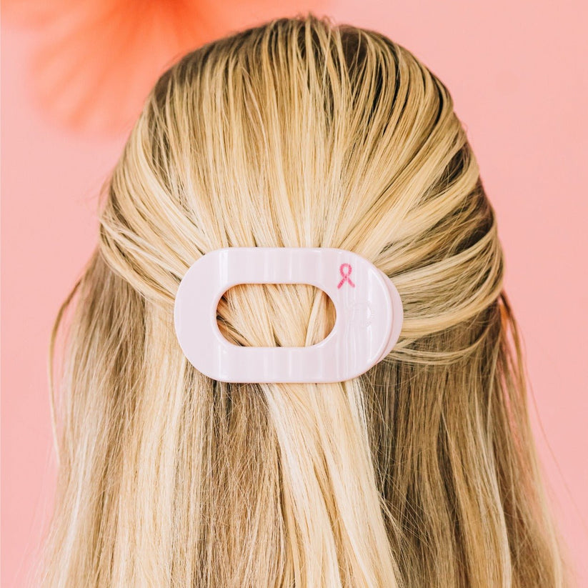 TELETIES - Pink Ribbon Power Small Flat Round Hair Clip in Pink - Small - Image 4