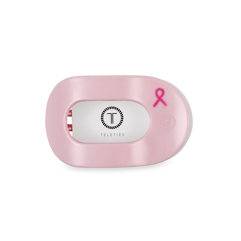 TELETIES - Pink Ribbon Power Small Flat Round Hair Clip in Pink - Small - Image 2