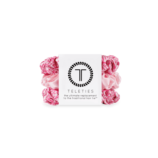 Pink Ribbon Power Small Silk Scrunchies in Pink - Small