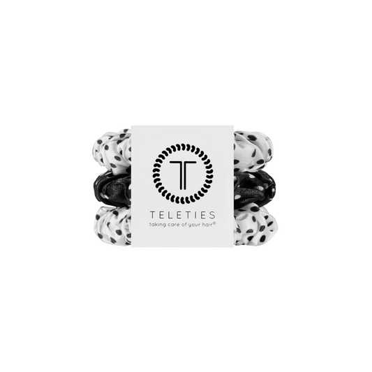 Polka Dot Party Small Silk Scrunchies
                in Black White - Small
              