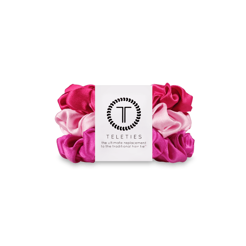 TELETIES - Rose All Day Small Silk Scrunchies in Pink Red - Small - Image 1