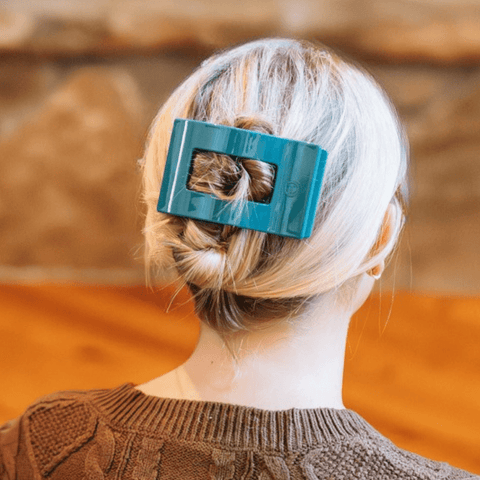 Teal With It Large Flat Rectangle Hair Clip