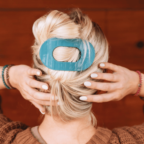 Teal With It Large Flat Round Hair Clip