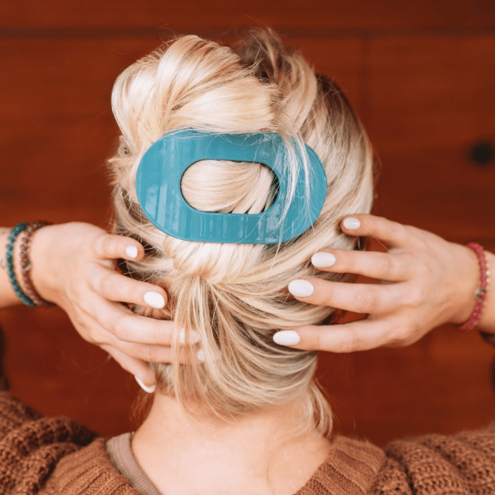 Teal With It Large Flat Round Hair Clip - Hair Clips - TELETIES
