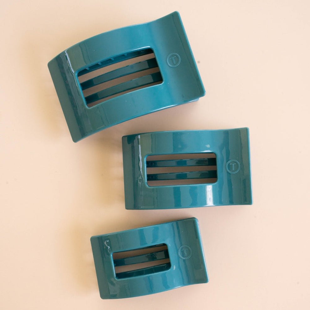 Teal With It Medium Flat Rectangle Hair Clip - Hair Clips - TELETIES
