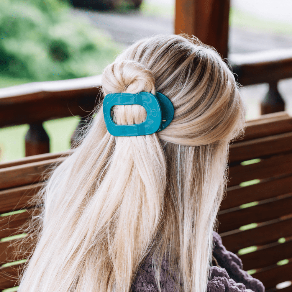 Teal With It Medium Flat Round Hair Clip - Hair Clips - TELETIES
