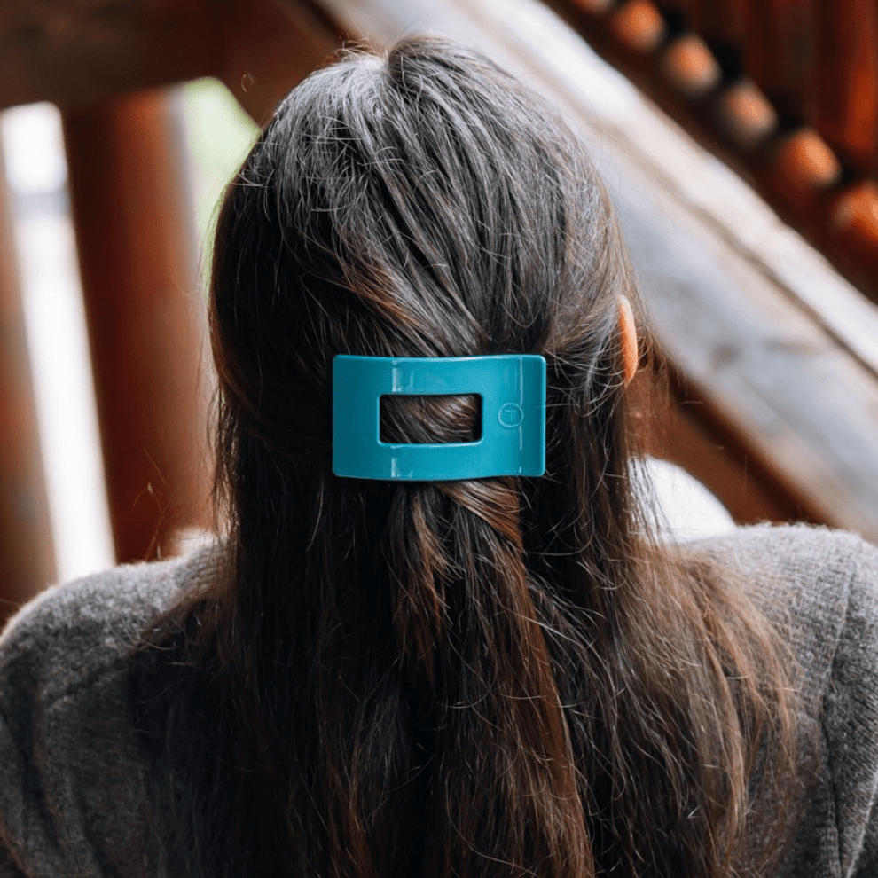 Teal With It Small Flat Rectangle Hair Clip - Hair Clips - TELETIES
