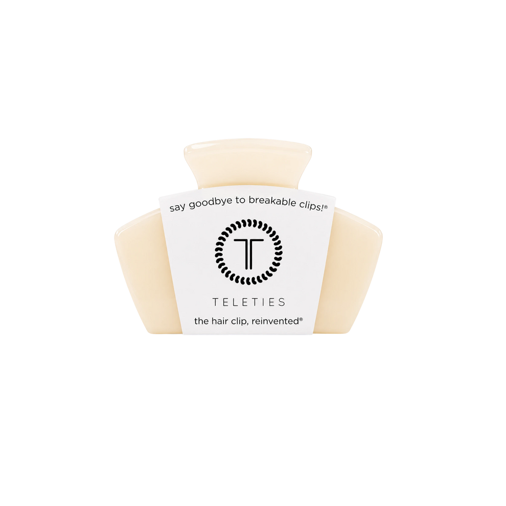 TELETIES almond beige petite hair claw clip with a strong, no-slip design for half-up hairstyles.
