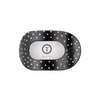 TELETIES medium flat round hair clip in black with white polka dots, designed for comfortable and fashionable wear.
