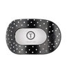 TELETIES large flat round hair clip in black with white polka dots for comfortable wear against headrests.
