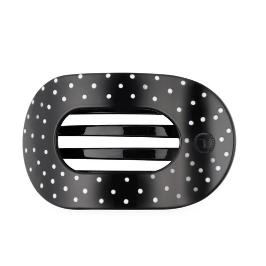 Black Polka Dot Party Large Flat Round Hair Clip
                in Black - Large
              