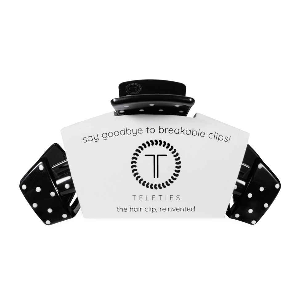 TELETIES large black hair claw clip featuring a classic white polka dot pattern - shown as It comes

