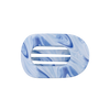 TELETIES blue marbled medium flat round hair clip with bendable teeth for a secure hold.
