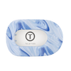 TELETIES blue marbled large flat round hair clip with bendable teeth for a secure hold.
