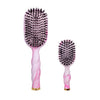 TELETIES Pinch Me! Boar Bristle Hair Brush Bundle featuring two pink tie-dye brushes with gold accents.
