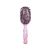 TELETIES pink and white tie-dye boar bristle hair brush with nylon bristles and gold accent.
