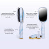 TELETIES Boar Bristle Hair Brush with built-in mirror and removable cleaner, featuring a blue and white swirl pattern.
