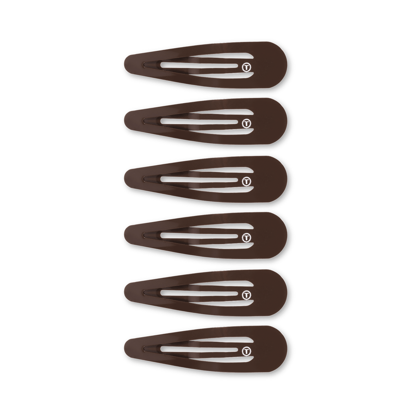 TELETIES brown snap clips (6Ct) with seamless tip for no snag feel. Metal hair barrettes for secure hold. Perfect neutral option for brunette hair.