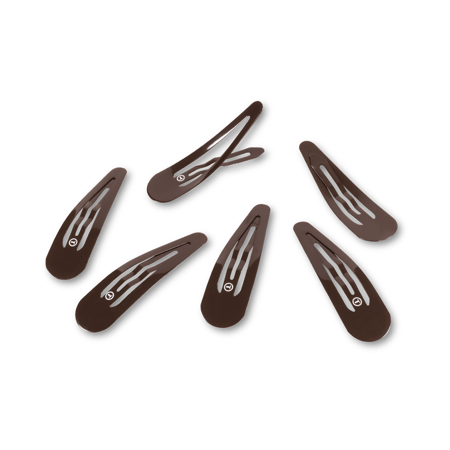 TELETIES brown snap clips (6Ct) with seamless tip for no snag feel. Metal hair barrettes for secure hold. Perfect neutral option for brunette hair.