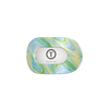 TELETIES By the Sea Shore small flat round hair clip in green and yellow swirled pattern. Bendable teeth.
