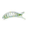TELETIES By the Sea Shore large flat round hair clip in green, blue, and yellow marbled acetate. Bendable teeth.
