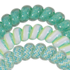 TELETIES By the Sea Shore Large Hair Ties in green and white swirled pattern and a blue-green geometric pattern. Coil design.
