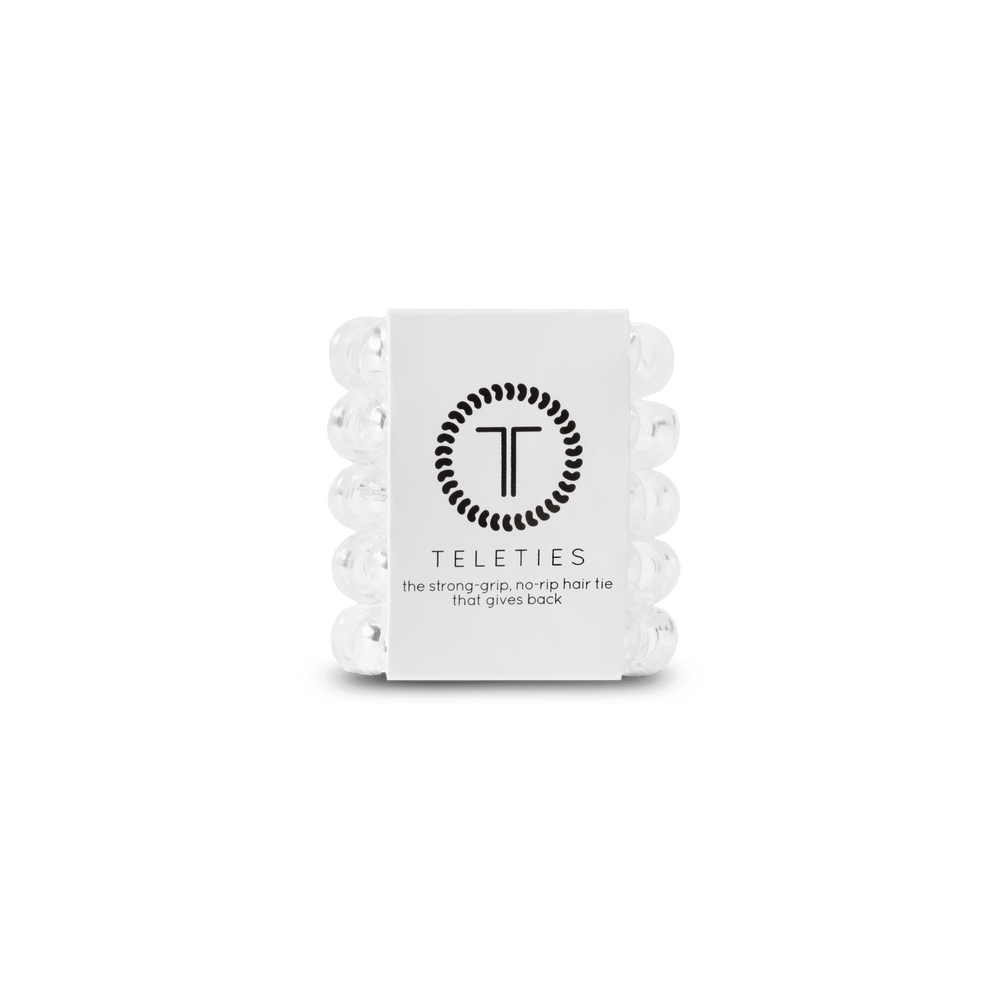 TELETIES crystal clear tiny hair coils, perfect for braids, thin hair, and kids. Strong, damage-free grip. Waterproof and durable without creases and tangling.
