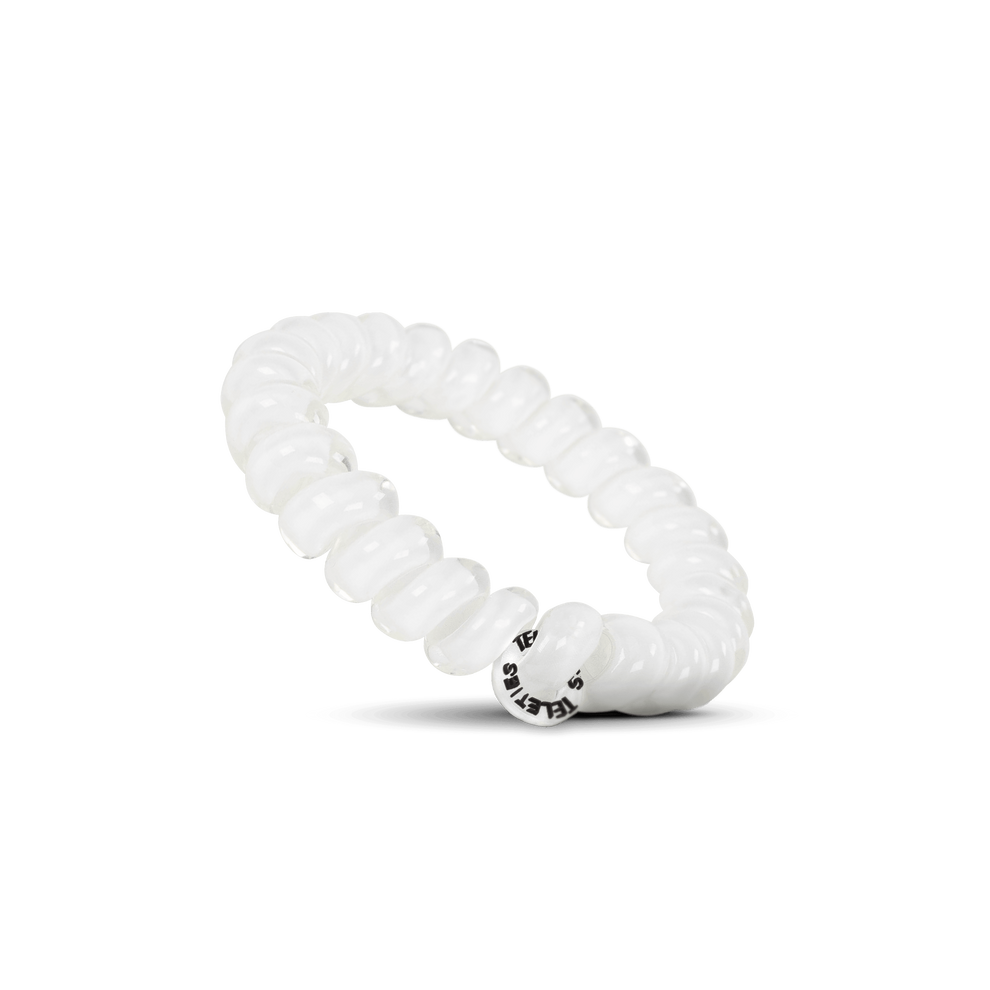 TELETIES Coconut White Large Hair Ties, spiral design, waterproof, gentle on hair, doubles as bracelet.
