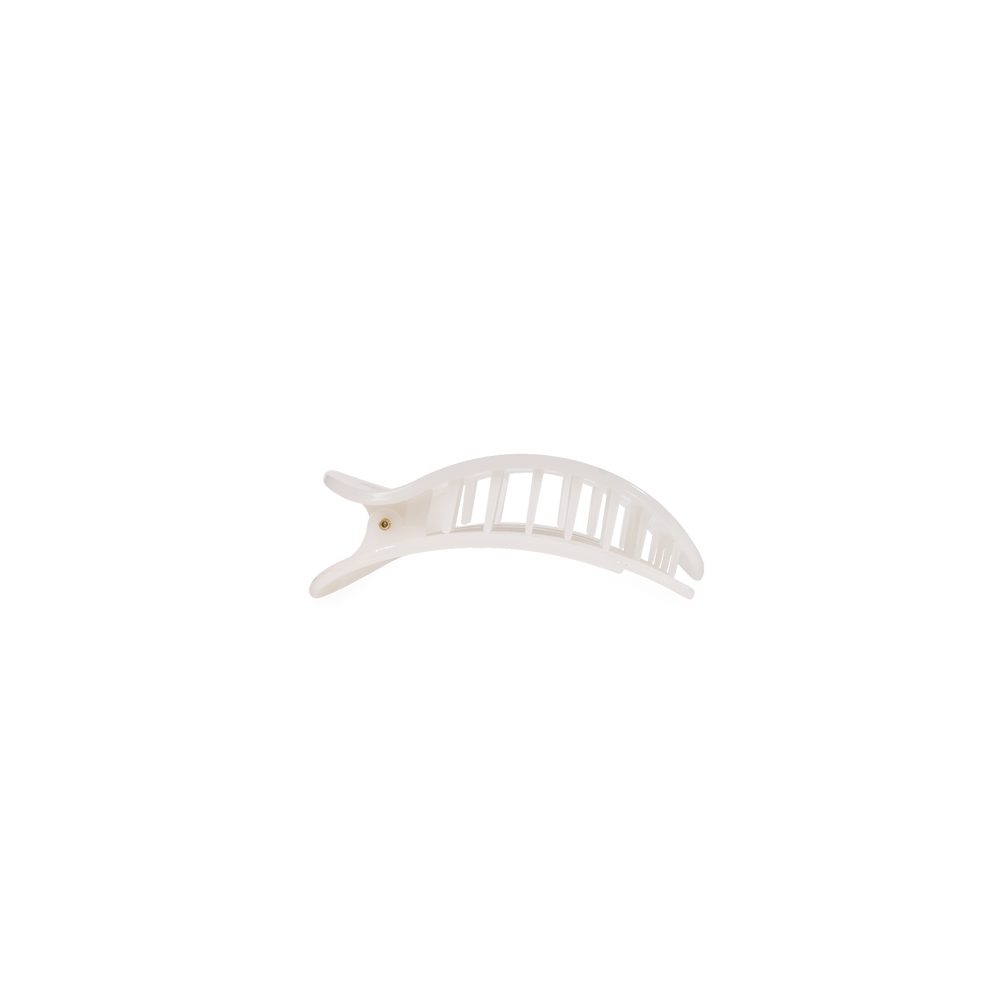 TELETIES Coconut White Tiny Flat Round Clip - a small, white, plastic hair clip with a curved, segmented design.

