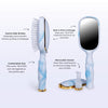 TELETIES blue and white marbled detangler hair brush with built-in mirror and storage, and removable cleaner.
