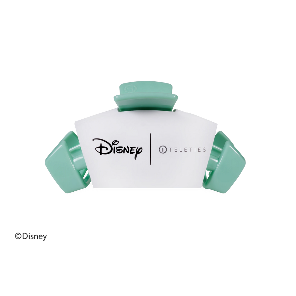 TELETIES Disney Moana small mint green hair claw clip for fine hair and kids styling on a branded display card.

