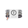 TELETIES Good Hair Rx large hair ties in a pack of three featuring grey and white spiral coils with medical charms.
