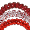 TELETIES Heart and Hustle large spiral hair ties in red and clear glitter designs for a secure, no-rip hold.
