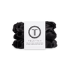 TELETIES jet black large silk scrunchies, sold in a pack of three. Gentle on hair, prevents breakage, headaches and creases. Made from 100% silk for added comfort and style.
