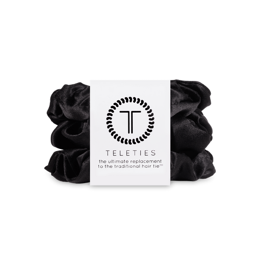 Jet Black Large Silk Scrunchies in Black - Large