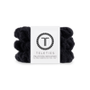TELETIES jet black large terry cloth scrunchies with non-slip inner coil for secure hold without damage.
