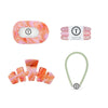 TELETIES Just Keep Swimming Bundle includes pink hair ties, orange and pink marbled hair clips, and a green headband.
