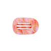 TELETIES Just Keep Swimming small flat round hair clip in pink and orange marble pattern. Bendable teeth.
